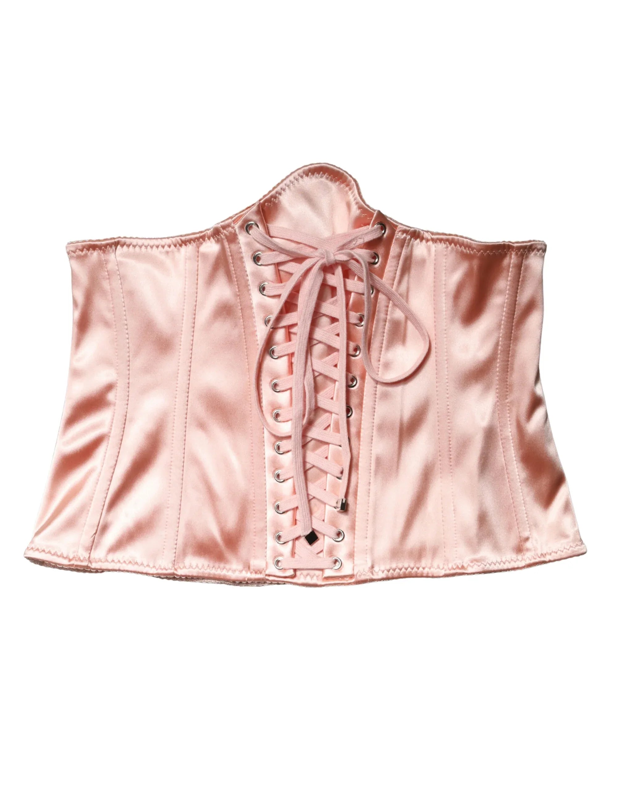 Dolce & Gabbana Pale Pink Silk LaceUp Waist Cincher Corse Top - Zeiniez