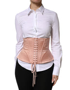 Dolce & Gabbana Pale Pink Silk LaceUp Waist Cincher Corset Top - Zeiniez