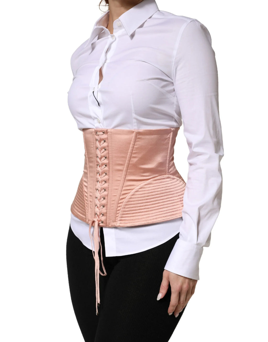 Dolce & Gabbana Pale Pink Silk LaceUp Waist Cincher Corset Top - Zeiniez