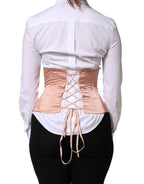 Dolce & Gabbana Pale Pink Silk LaceUp Waist Cincher Corset Top - Zeiniez