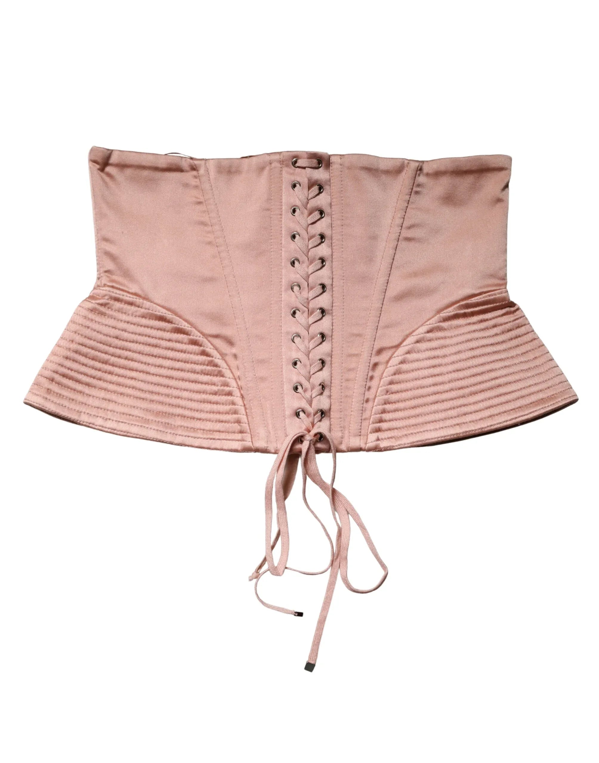 Dolce & Gabbana Pale Pink Silk LaceUp Waist Cincher Corset Top - Zeiniez