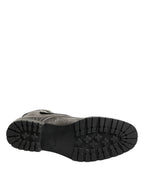 Dolce & Gabbana Metallic Leather Buckle Combat Boots Shoes - Zeiniez