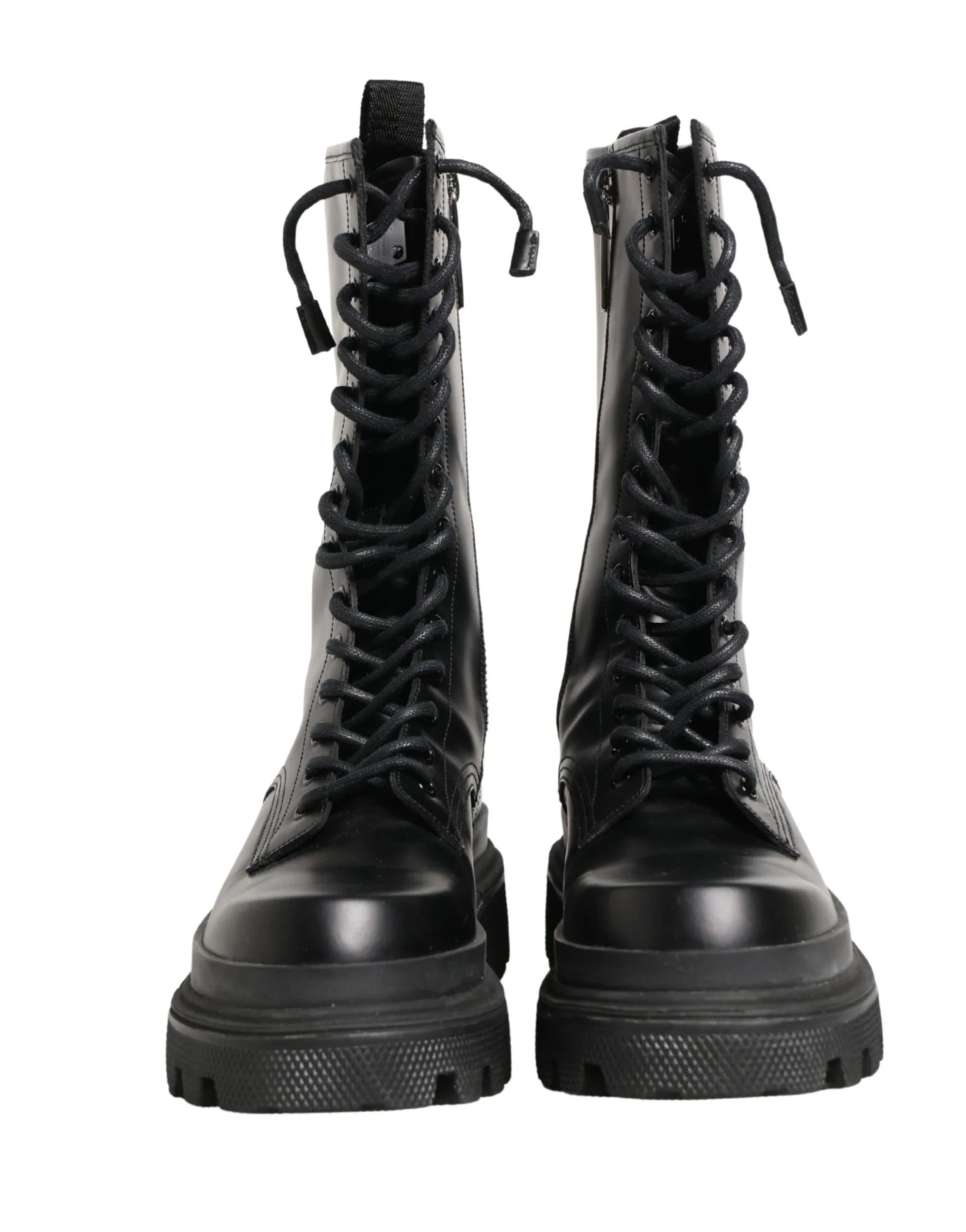Dolce & Gabbana Black Leather Trek Sole Combat Boots Shoes - Zeiniez