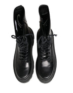 Dolce & Gabbana Black Leather Trek Sole Combat Boots Shoes - Zeiniez