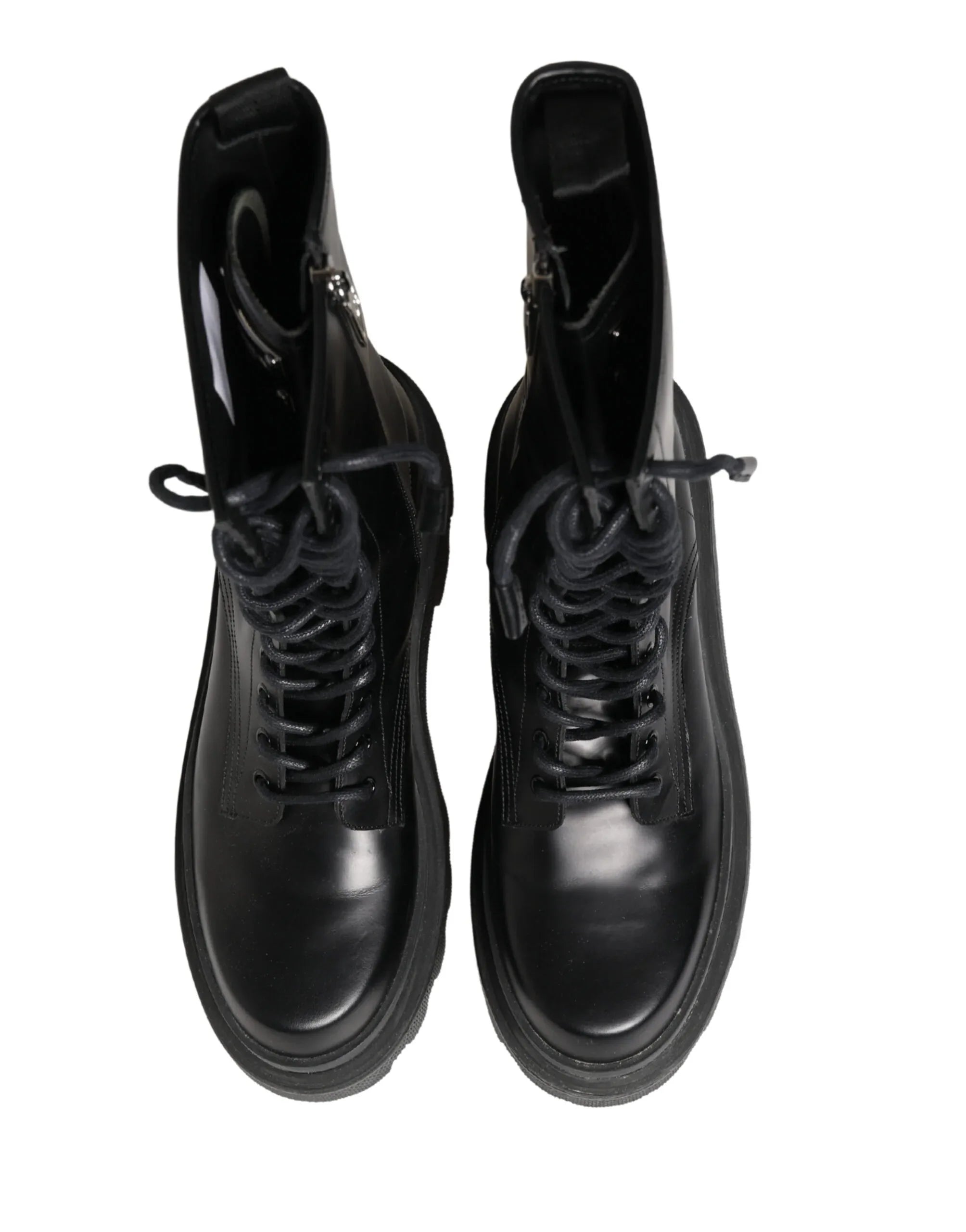 Dolce & Gabbana Black Leather Trek Sole Combat Boots Shoes - Zeiniez