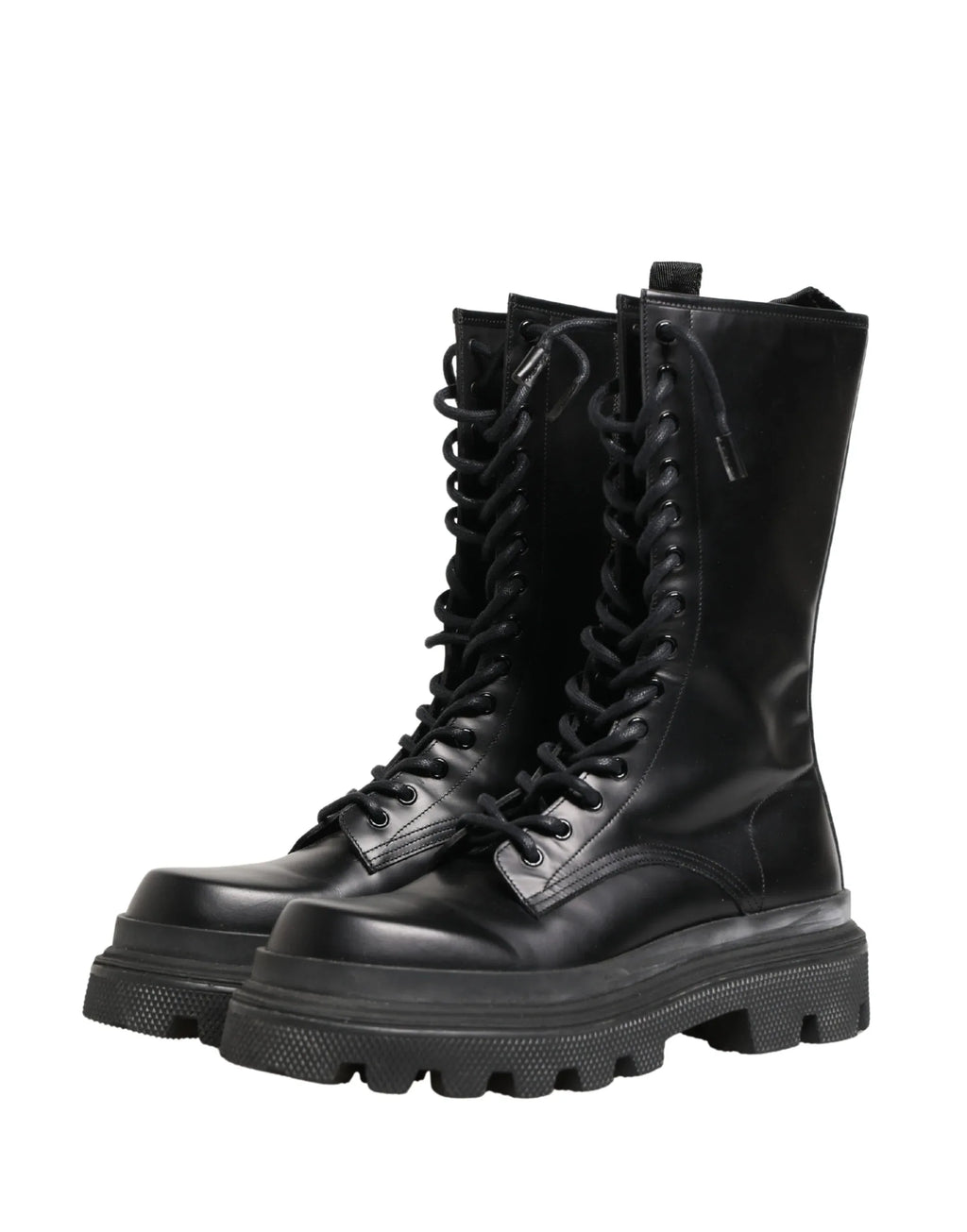 Dolce & Gabbana Black Leather Trek Sole Combat Boots Shoes - Zeiniez