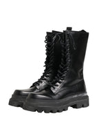 Dolce & Gabbana Black Leather Trek Sole Combat Boots Shoes - Zeiniez