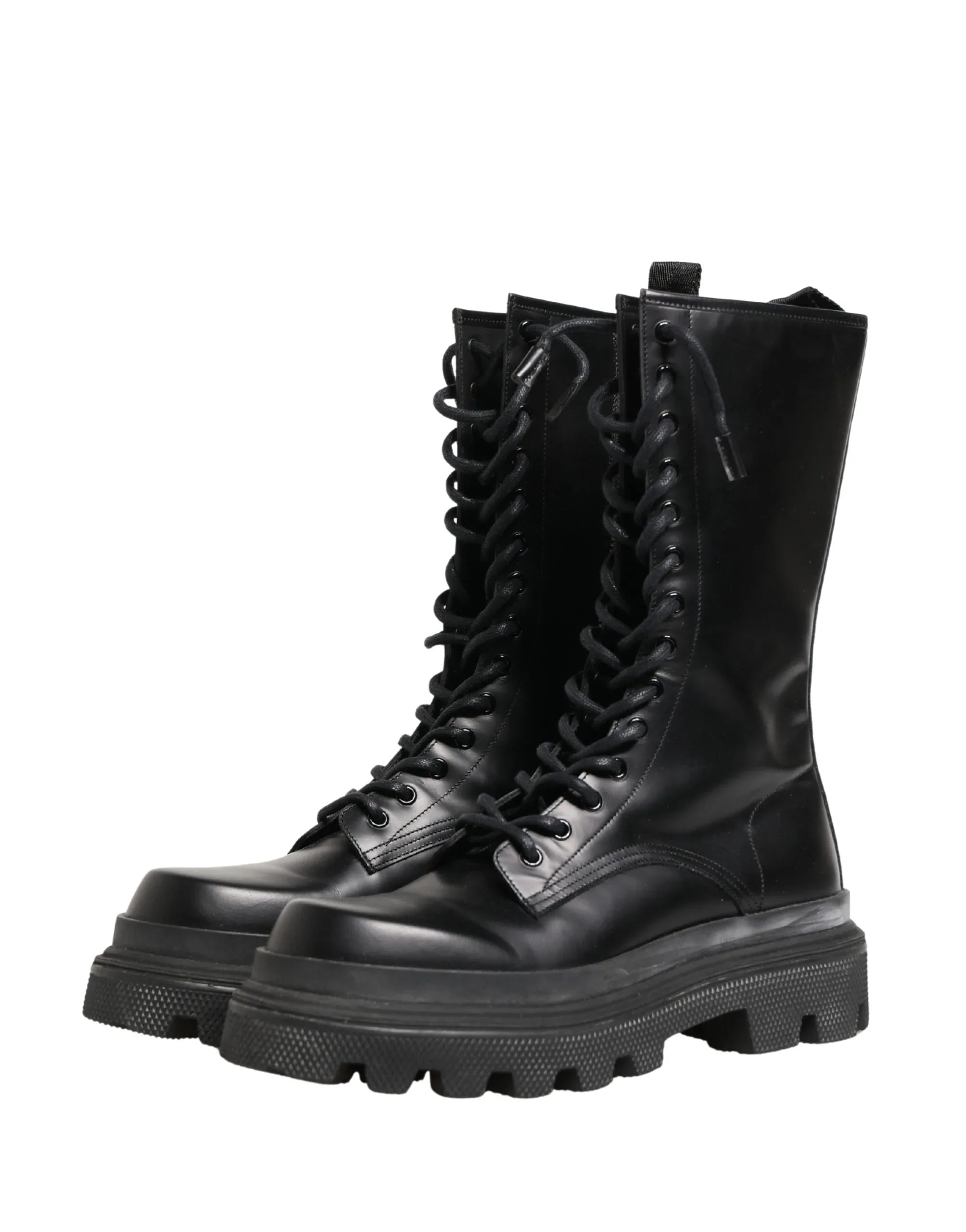 Dolce & Gabbana Black Leather Trek Sole Combat Boots Shoes - Zeiniez
