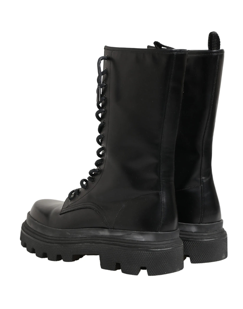 Dolce & Gabbana Black Leather Trek Sole Combat Boots Shoes - Zeiniez