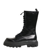 Dolce & Gabbana Black Leather Trek Sole Combat Boots Shoes - Zeiniez