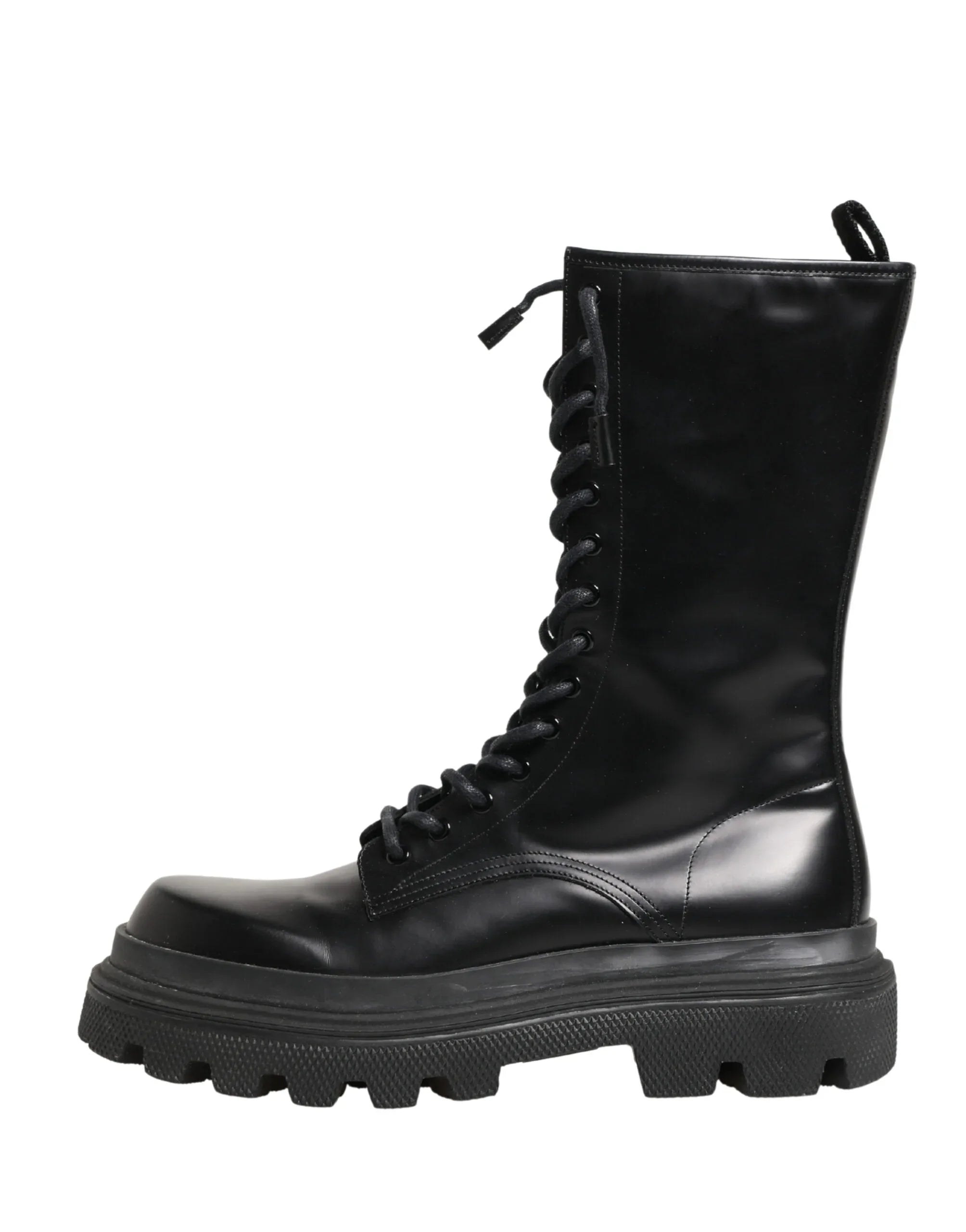Dolce & Gabbana Black Leather Trek Sole Combat Boots Shoes - Zeiniez