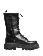 Dolce & Gabbana Black Leather Trek Sole Combat Boots Shoes - Zeiniez