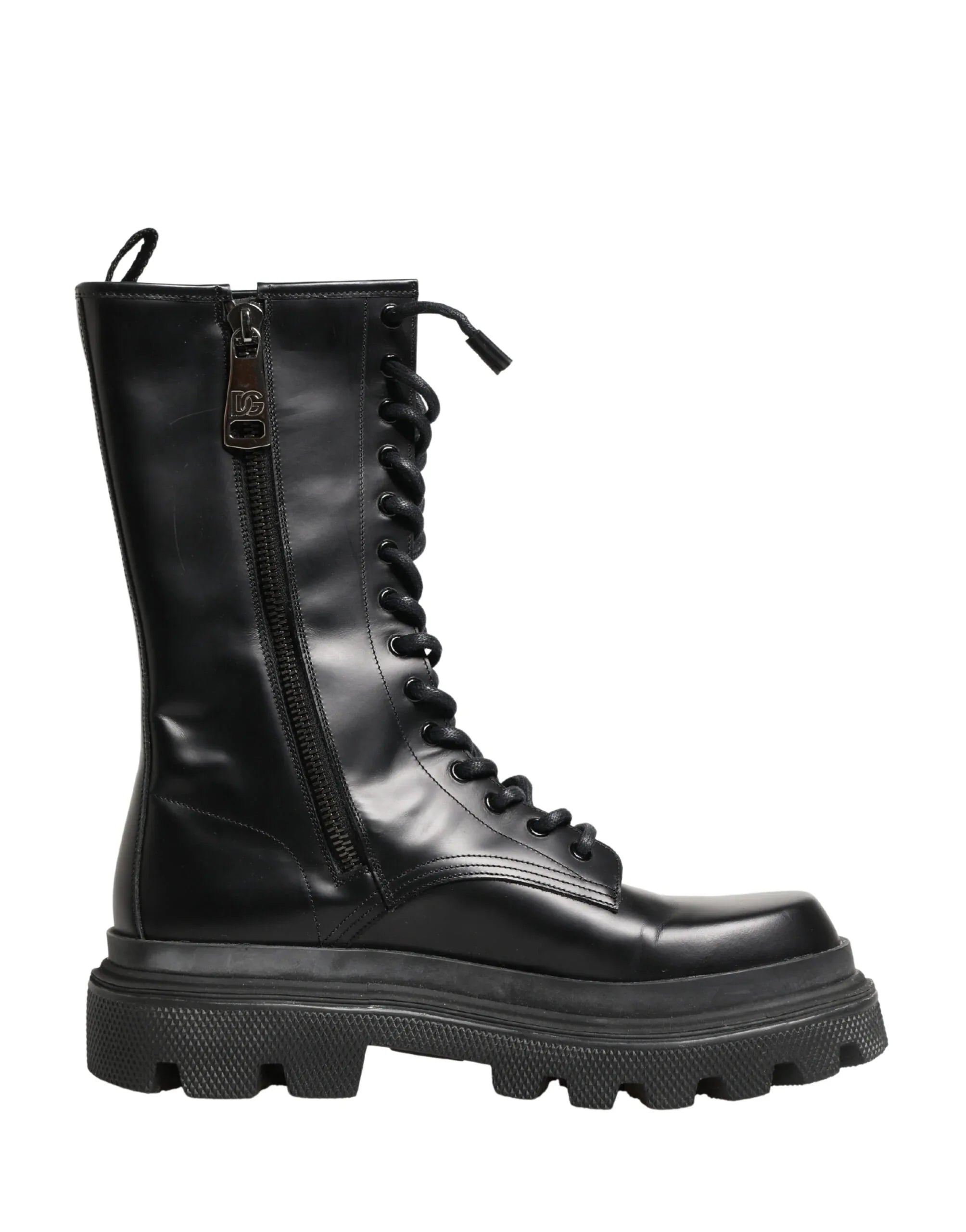 Dolce & Gabbana Black Leather Trek Sole Combat Boots Shoes - Zeiniez