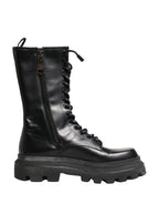 Dolce & Gabbana Black Leather Trek Sole Combat Boots Shoes