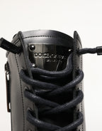 Dolce & Gabbana Black Leather Trek Sole Combat Boots Shoes