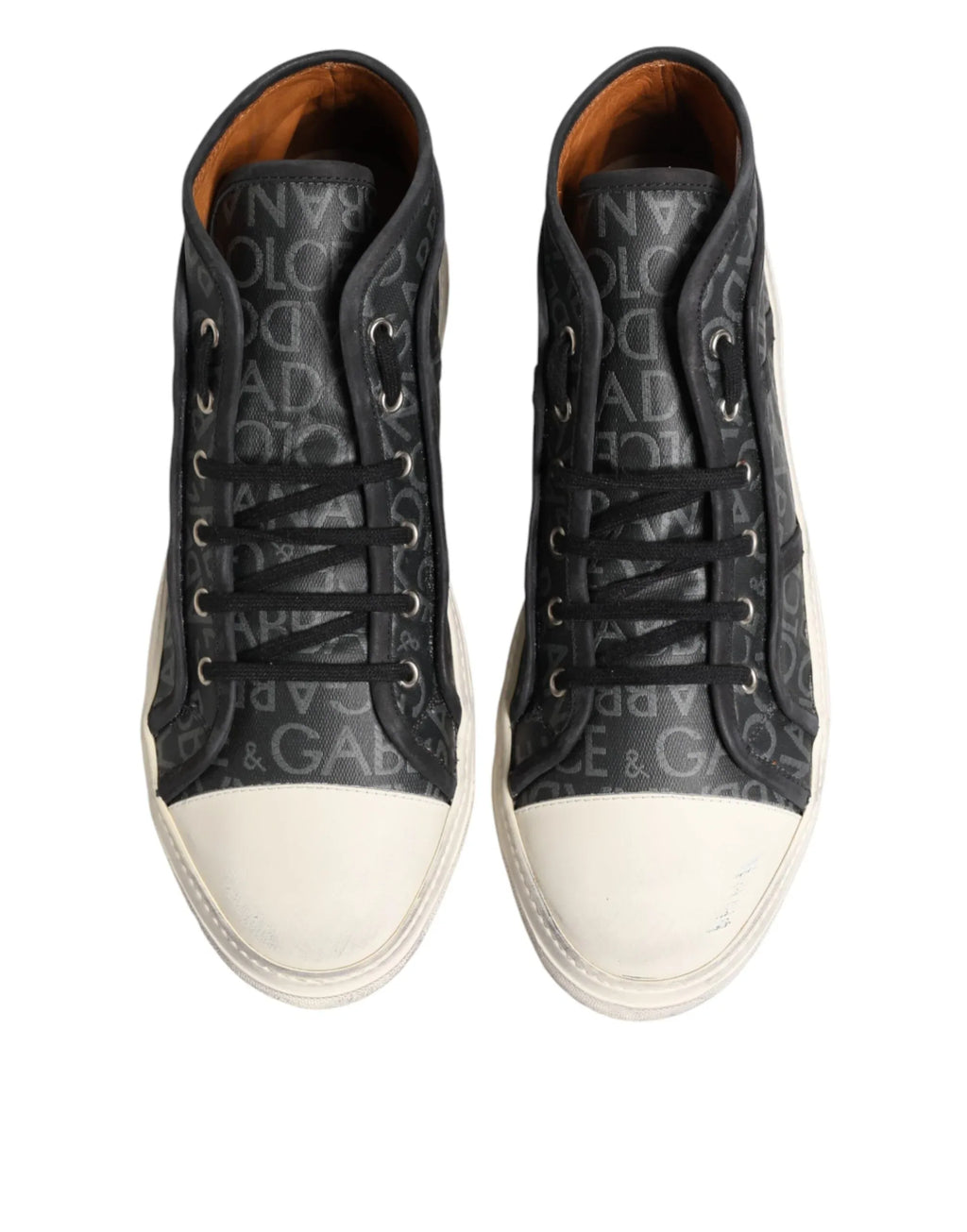 Dolce & Gabbana Black White Canvas Logo Mid Top Sneakers Shoes - Zeiniez