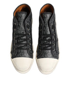 Dolce & Gabbana Black White Canvas Logo Mid Top Sneakers Shoes - Zeiniez