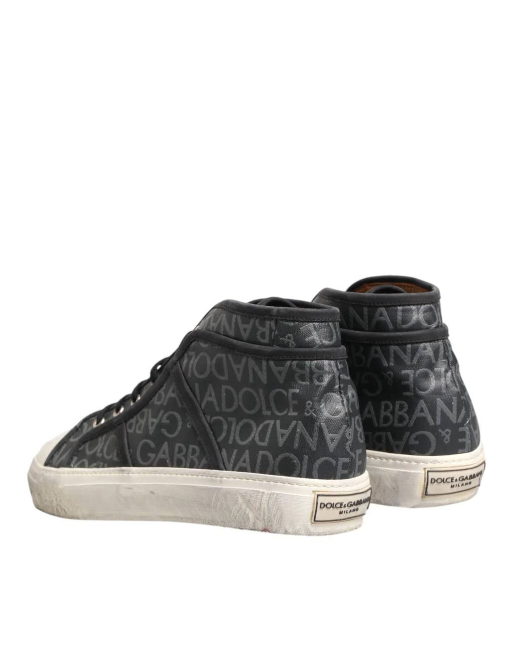 Dolce & Gabbana Black White Canvas Logo Mid Top Sneakers Shoes - Zeiniez