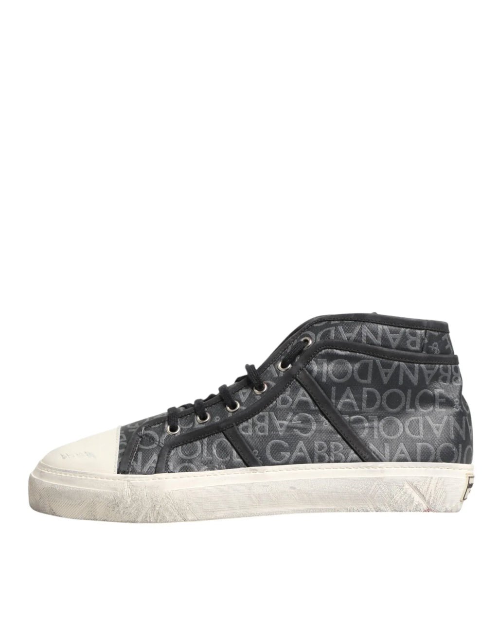 Dolce & Gabbana Black White Canvas Logo Mid Top Sneakers Shoes - Zeiniez