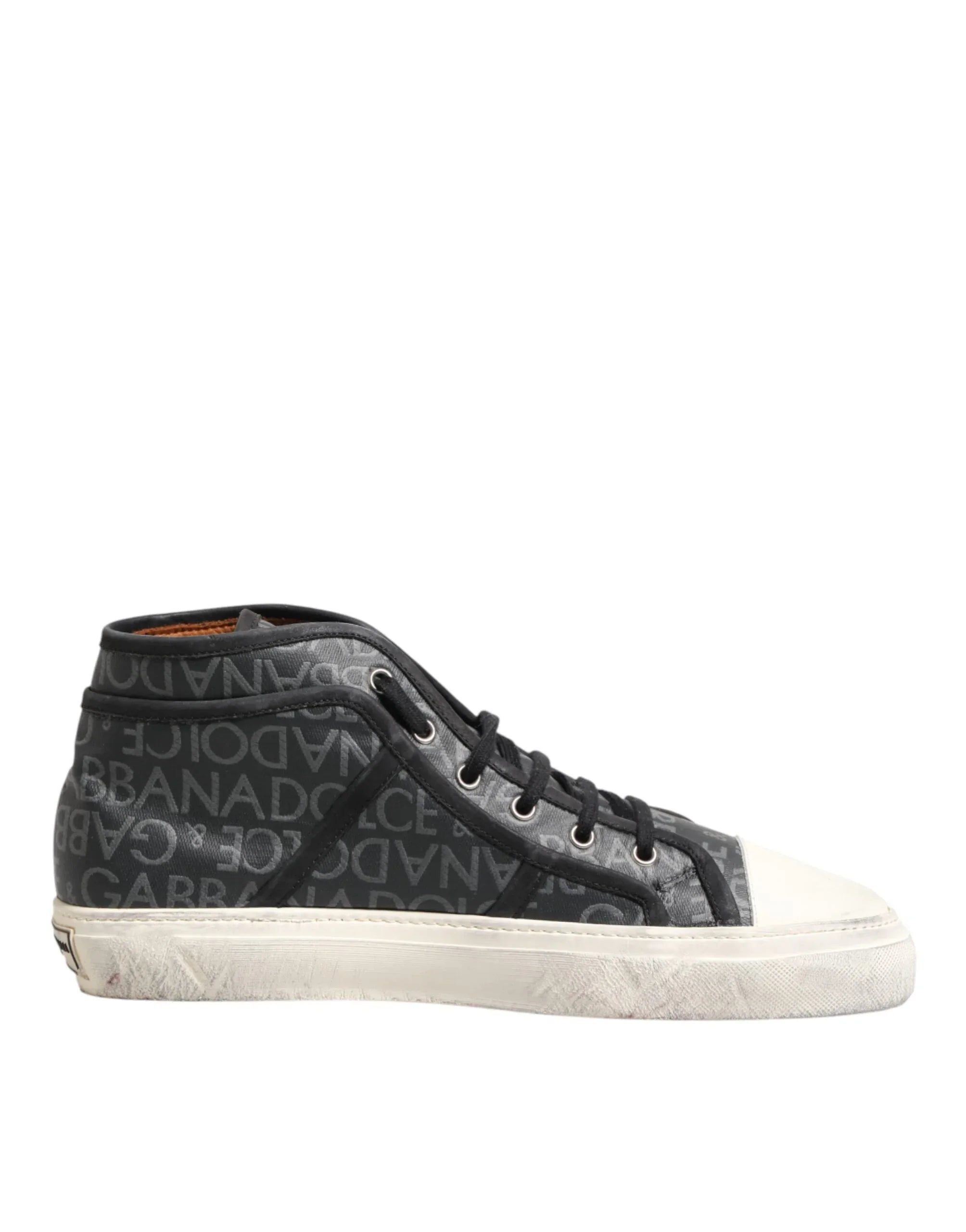 Dolce & Gabbana Black White Canvas Logo Mid Top Sneakers Shoes - Zeiniez