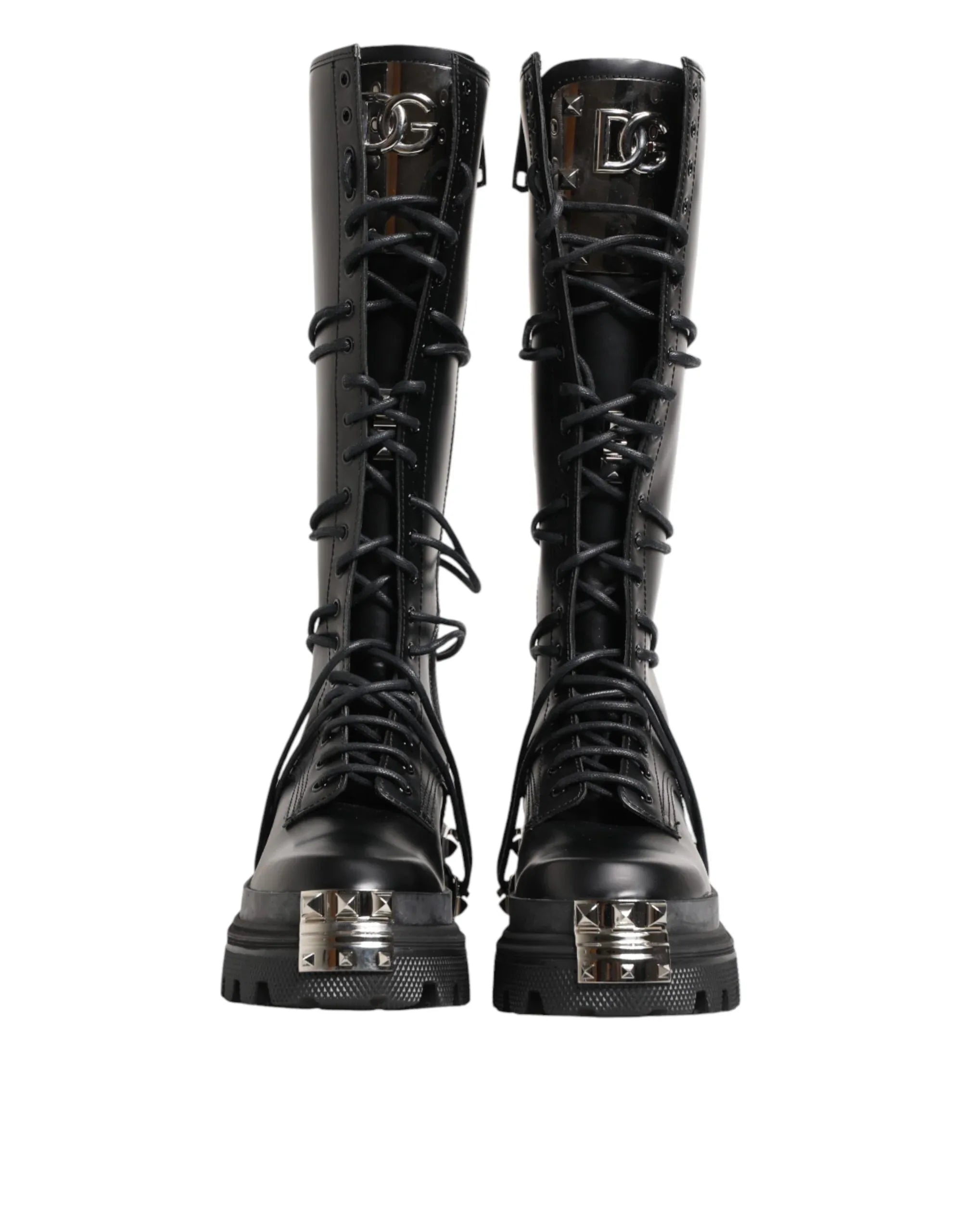 Dolce & Gabbana Black Leather Knee High Combat Boots Shoes - Zeiniez