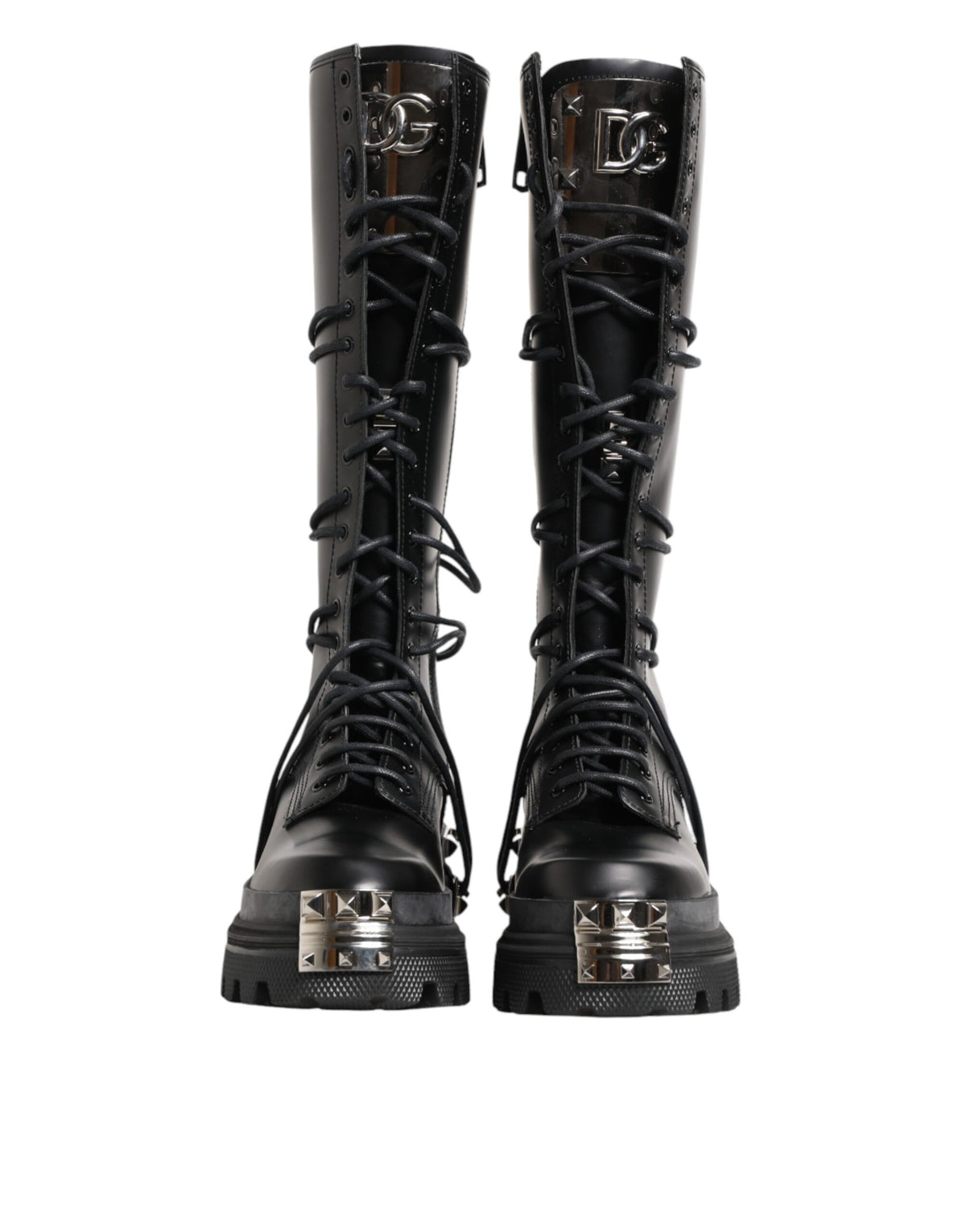 Dolce & Gabbana Black Leather Knee High Combat Boots Shoes