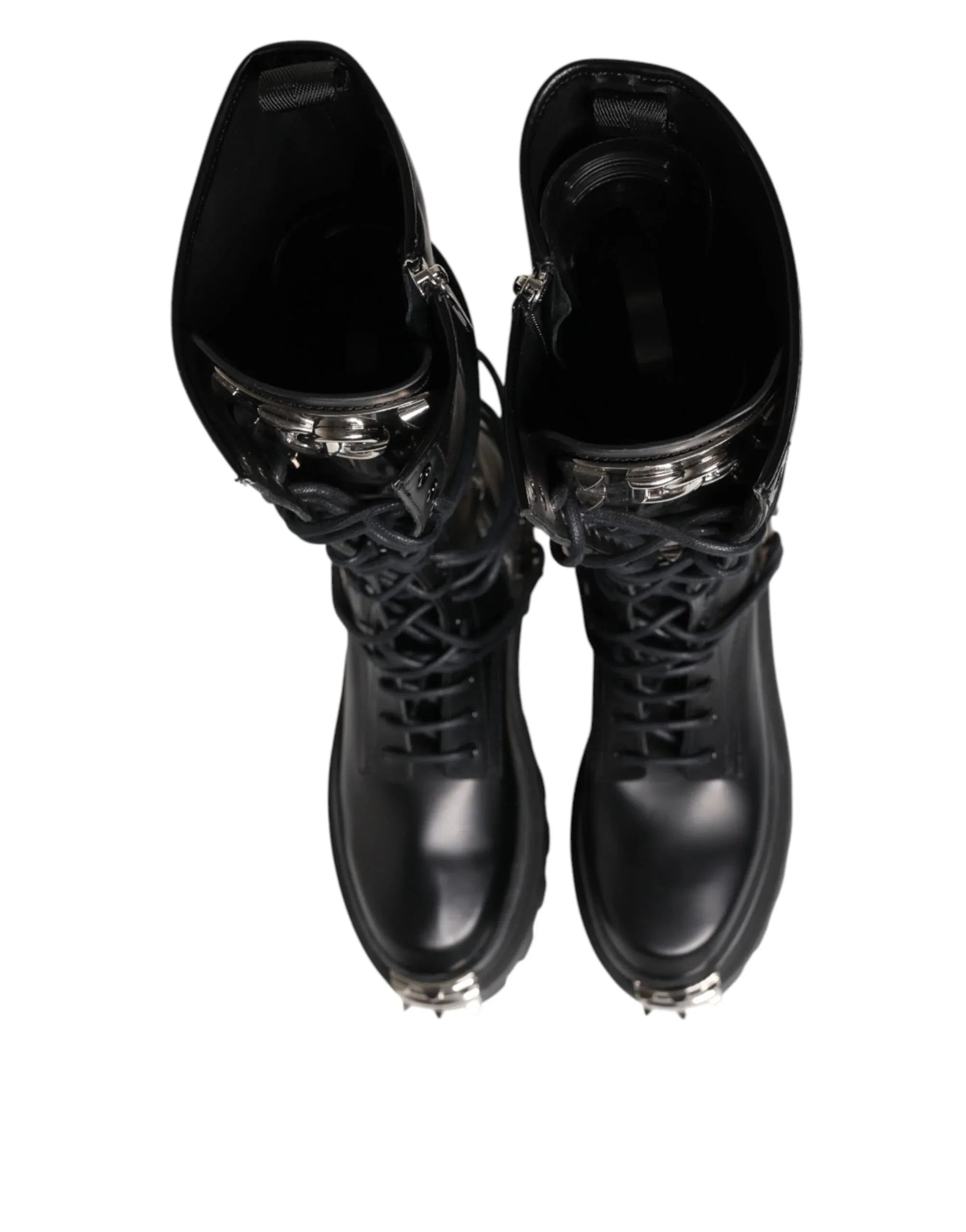 Dolce & Gabbana Black Leather Knee High Combat Boots Shoes - Zeiniez