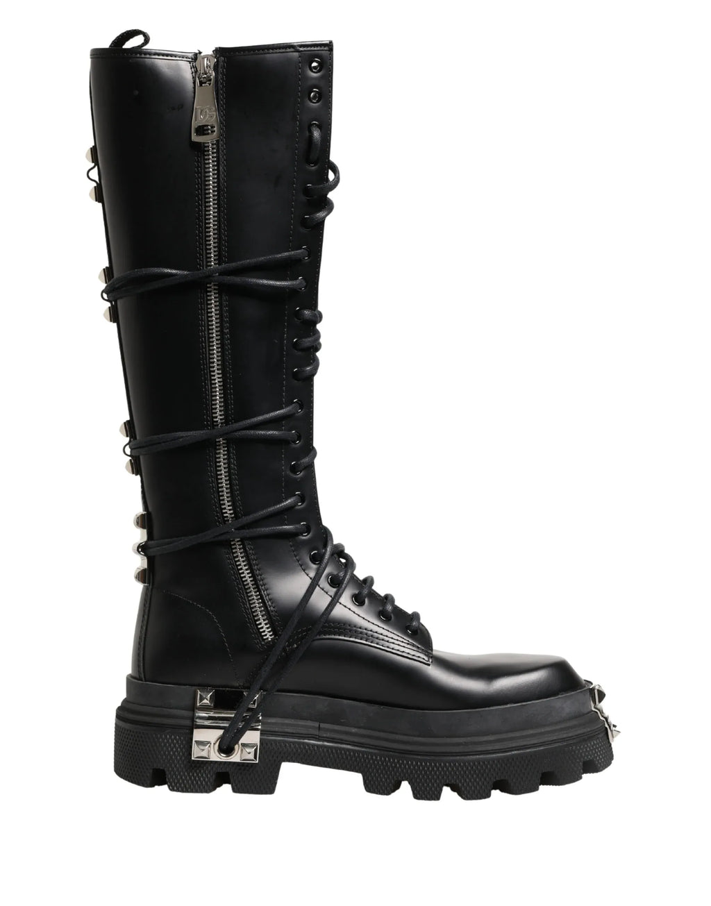Dolce & Gabbana Black Leather Knee High Combat Boots Shoes - Zeiniez