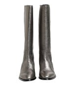 Dolce & Gabbana Metallic Silver Leather Knee High Boots Shoes - Zeiniez