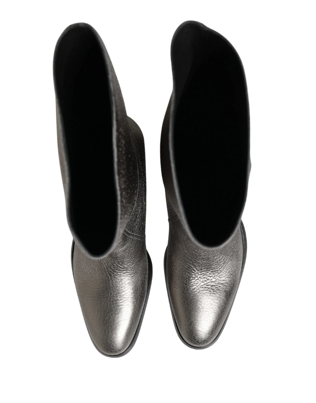 Dolce & Gabbana Metallic Silver Leather Knee High Boots Shoes - Zeiniez