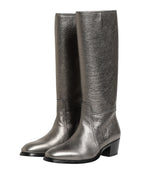 Dolce & Gabbana Metallic Silver Leather Knee High Boots Shoes - Zeiniez
