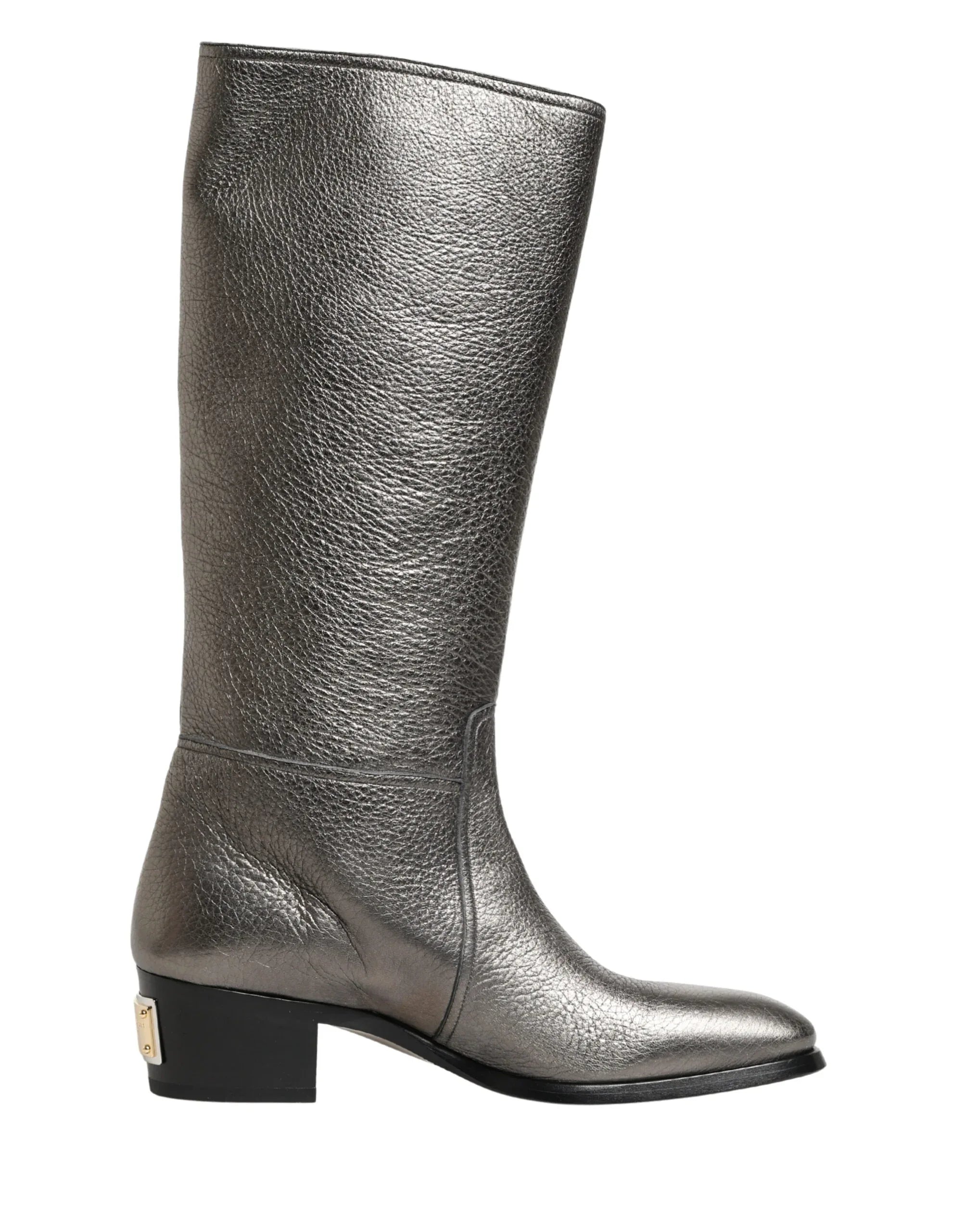 Dolce & Gabbana Metallic Silver Leather Knee High Boots Shoes - Zeiniez