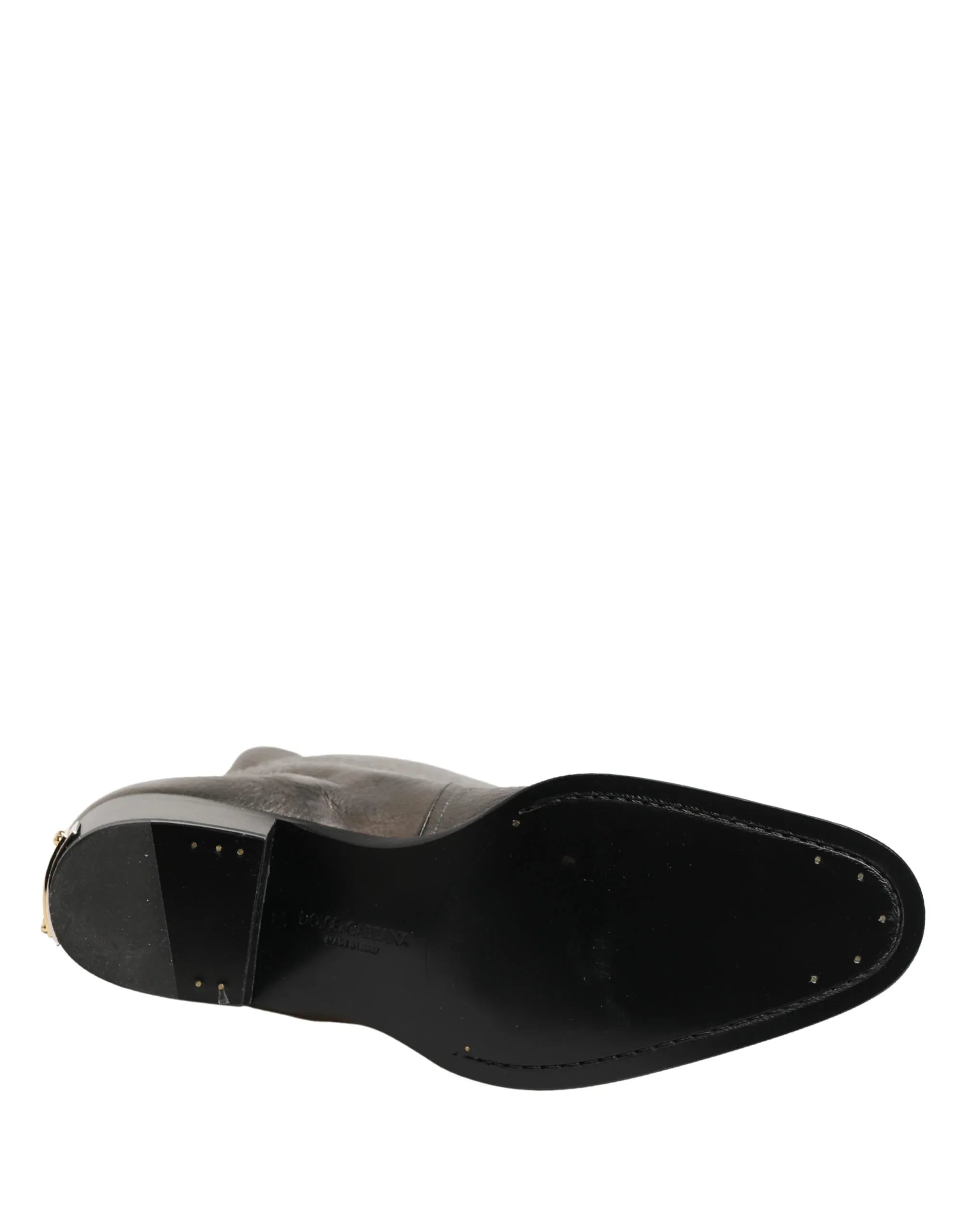 Dolce & Gabbana Metallic Silver Leather Knee High Boots Shoes - Zeiniez