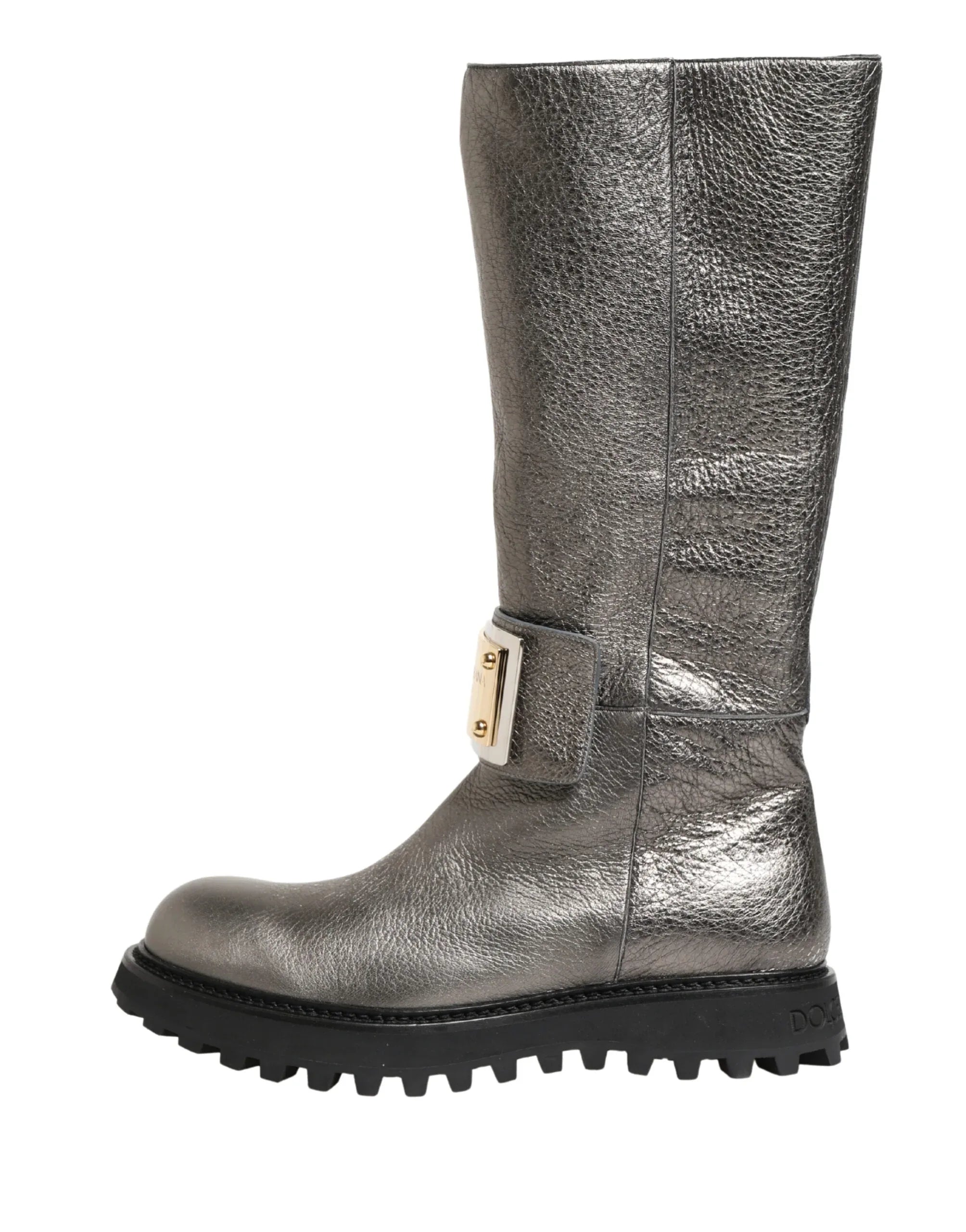 Dolce & Gabbana Metallic Silver Leather Mid Calf Boots Shoes - Zeiniez
