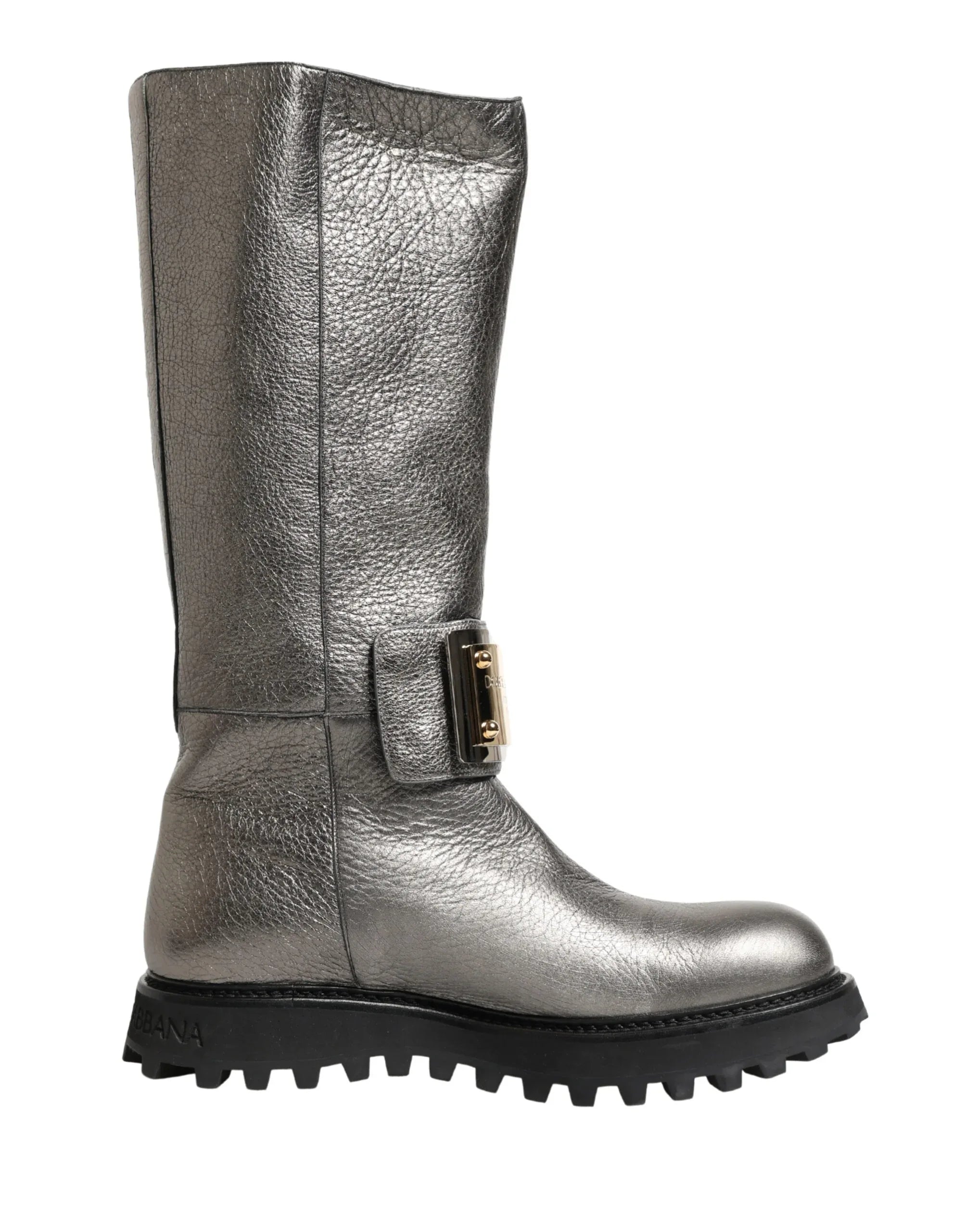 Dolce & Gabbana Metallic Silver Leather Mid Calf Boots Shoes - Zeiniez