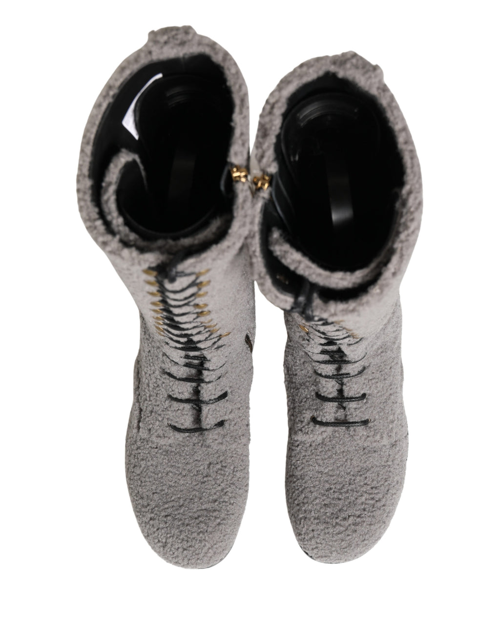 Dolce & Gabbana Gray Shearling Lace Up Knee High Boots Shoes