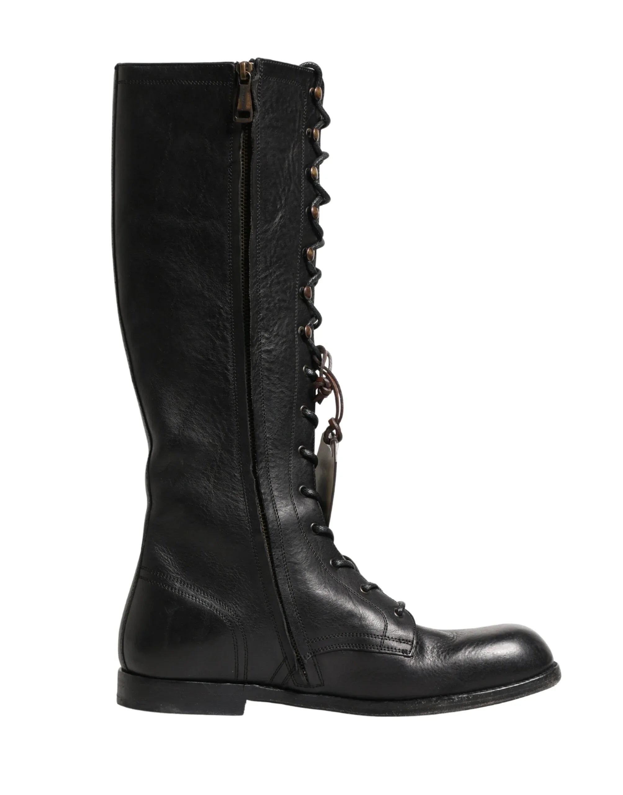 Dolce & Gabbana Re-Edition Black Leather Lace Up Boots Shoes - Zeiniez