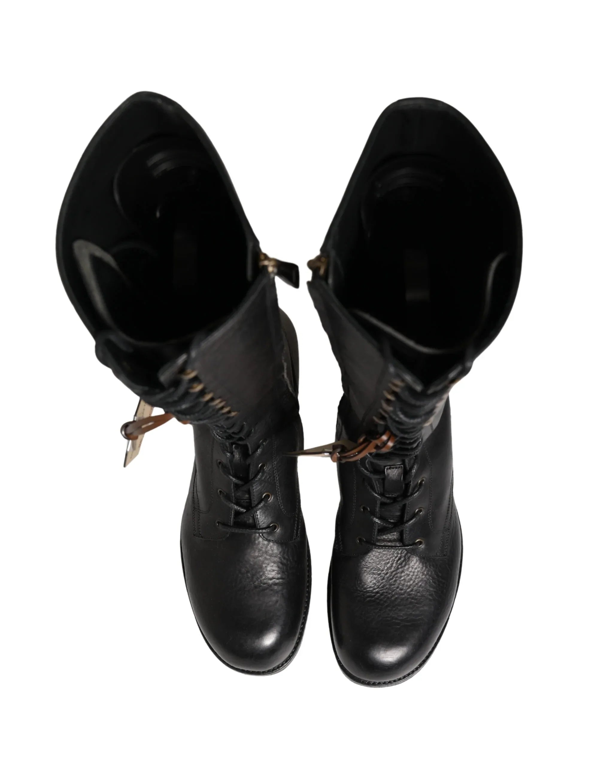 Dolce & Gabbana Re-Edition Black Leather Lace Up Boots Shoes - Zeiniez