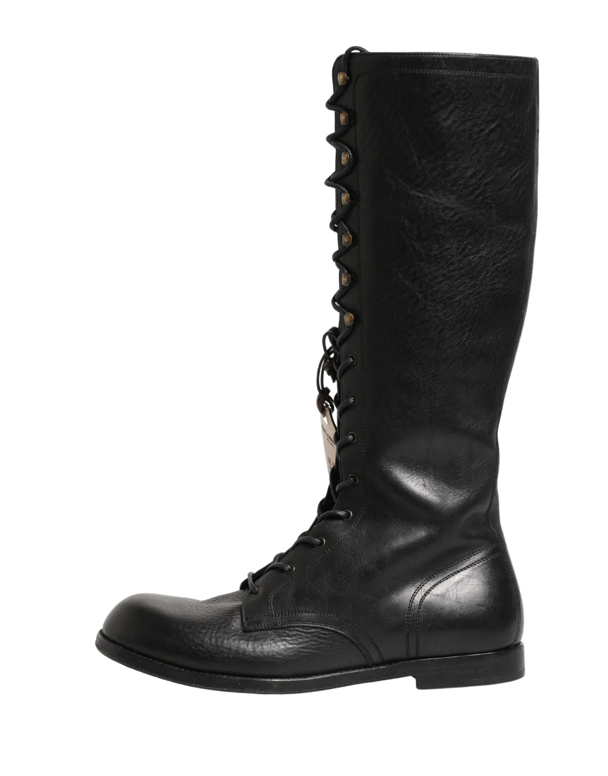 Dolce & Gabbana Re-Edition Black Leather Lace Up Boots Shoes - Zeiniez