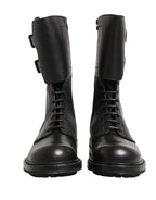 Dolce & Gabbana Black Leather Belted Buckle Combat Boots Shoes - Zeiniez
