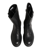 Dolce & Gabbana Black Leather Belted Buckle Combat Boots Shoes - Zeiniez