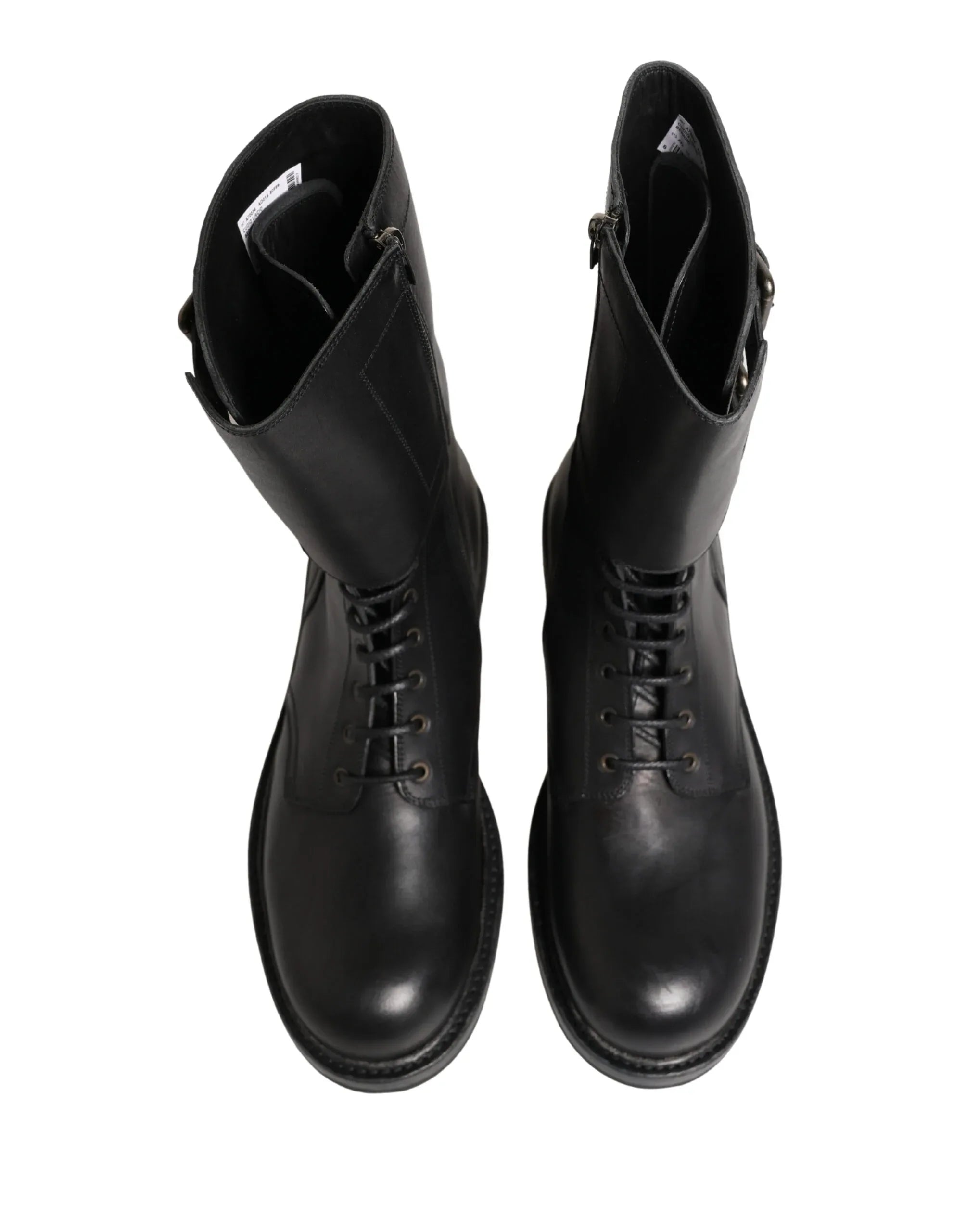Dolce & Gabbana Black Leather Belted Buckle Combat Boots Shoes - Zeiniez