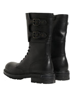 Dolce & Gabbana Black Leather Belted Buckle Combat Boots Shoes - Zeiniez