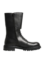 Dolce & Gabbana Black Leather Belted Buckle Combat Boots Shoes - Zeiniez