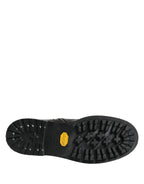 Dolce & Gabbana Black Leather Belted Buckle Combat Boots Shoes - Zeiniez