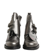 Dolce & Gabbana Metallic Silver Leather Buckle Ankle Boots Shoes - Zeiniez