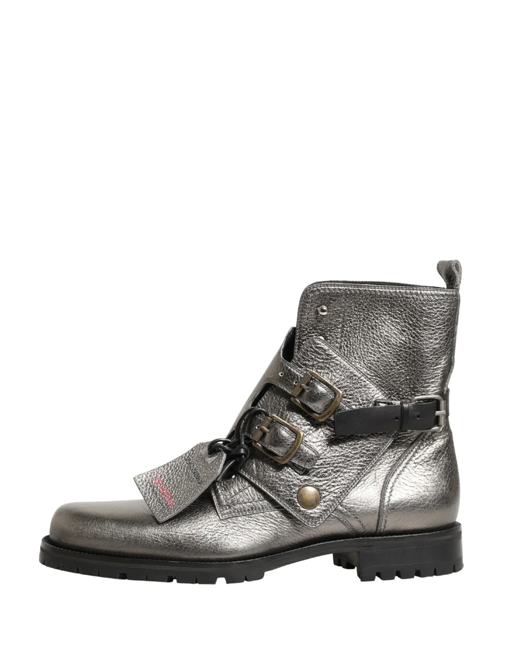 Dolce & Gabbana Metallic Silver Leather Buckle Ankle Boots Shoes - Zeiniez