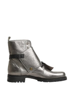 Dolce & Gabbana Metallic Silver Leather Buckle Ankle Boots Shoes - Zeiniez