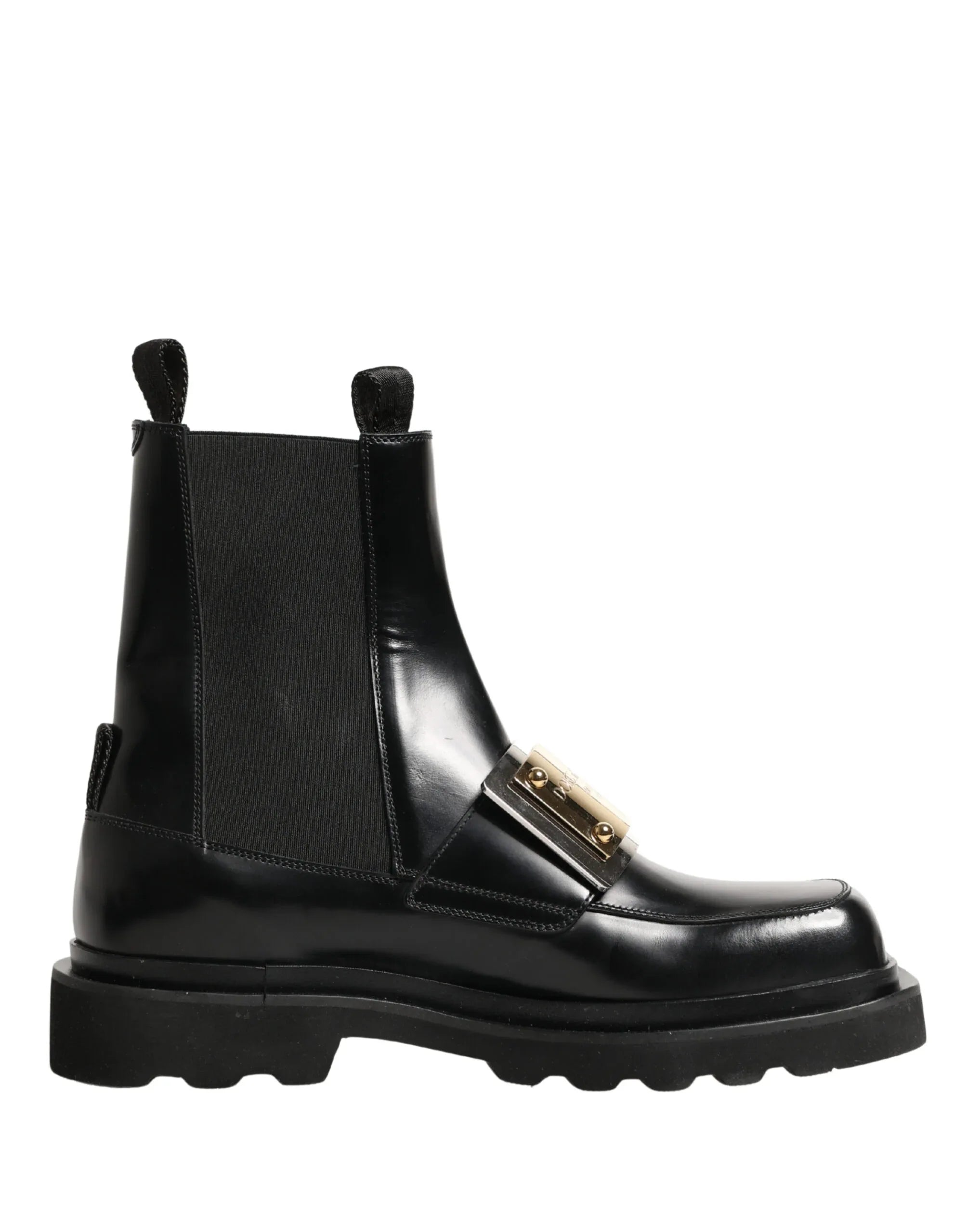 Dolce & Gabbana Black Leather Logo Plaque Ankle Boots Shoes - Zeiniez