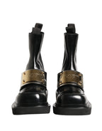 Dolce & Gabbana Black Leather Logo Plaque Ankle Boots Shoes - Zeiniez